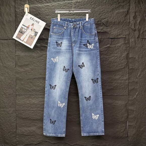 Chrome Hearts Butterfly Print Washed Jeans - Picture 1 of 9
